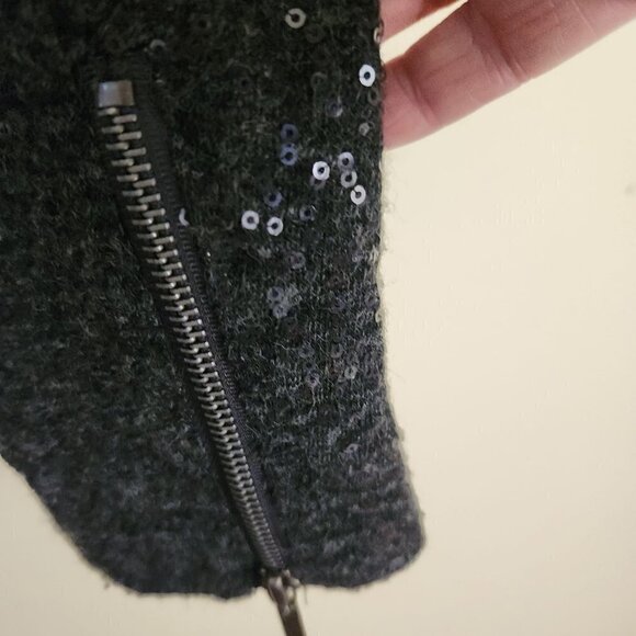 Inc International Charcoal Gray Fully Sequined Moto Jacket Size S - Picture 3 of 5